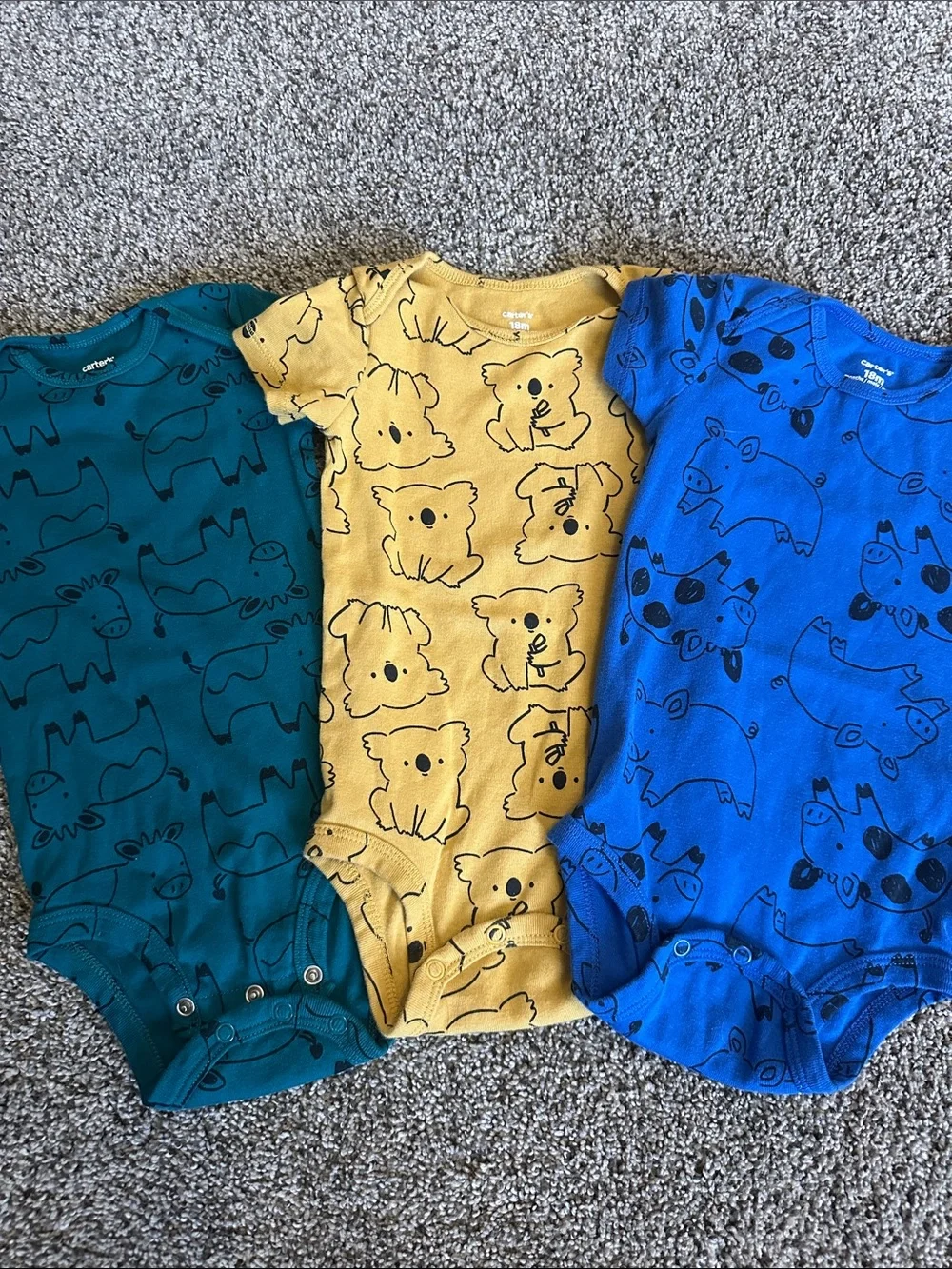 Carter's Three-Pack One-Piece Bodysuits - Teal, Mustard, Royal Blue